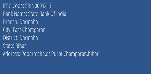 State Bank Of India Darmaha Branch Darmaha IFSC Code SBIN0009213