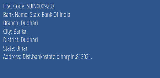 State Bank Of India Dudhari Branch Dudhari IFSC Code SBIN0009233
