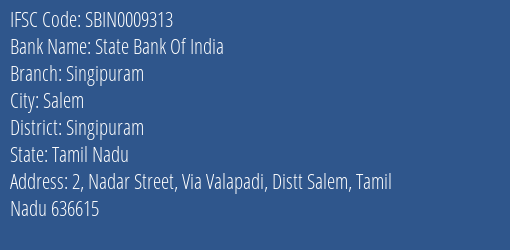 State Bank Of India Singipuram Branch Singipuram IFSC Code SBIN0009313