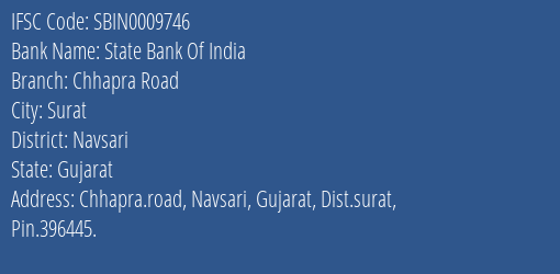 State Bank Of India Chhapra Road Branch, Branch Code 009746 & IFSC Code SBIN0009746
