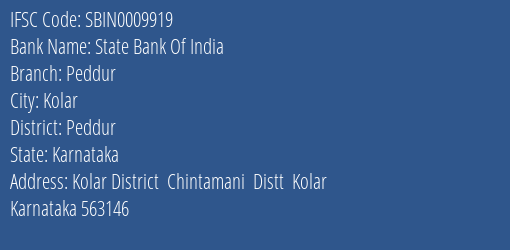 State Bank Of India Peddur Branch Peddur IFSC Code SBIN0009919