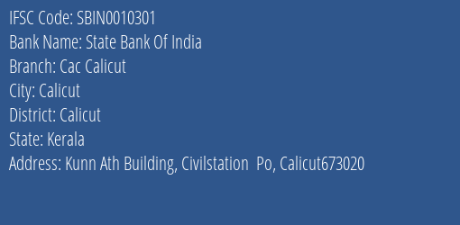 State Bank Of India Cac Calicut Branch IFSC Code