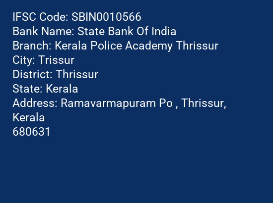 State Bank Of India Kerala Police Academy Thrissur Branch IFSC Code