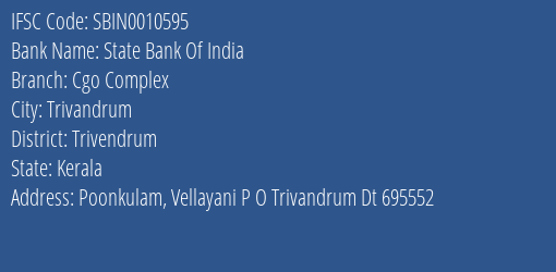 State Bank Of India Cgo Complex Branch Trivendrum IFSC Code SBIN0010595