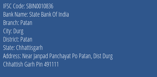 State Bank Of India Patan Branch Patan IFSC Code SBIN0010836