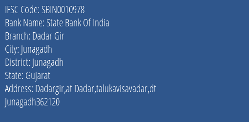 State Bank Of India Dadar Gir Branch IFSC Code