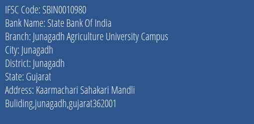State Bank Of India Junagadh Agriculture University Campus Branch IFSC Code