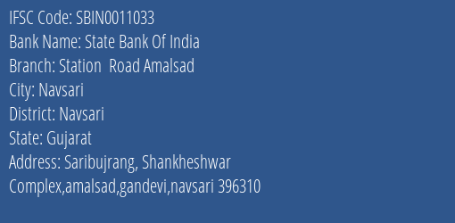 State Bank Of India Station Road Amalsad Branch IFSC Code