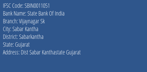 State Bank Of India Vijaynagar Sk Branch, Branch Code 011051 & IFSC Code SBIN0011051