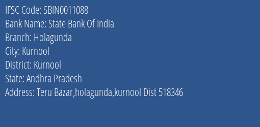 State Bank Of India Holagunda Branch Kurnool IFSC Code SBIN0011088