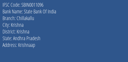 State Bank Of India Chillakallu Branch Krishna IFSC Code SBIN0011096