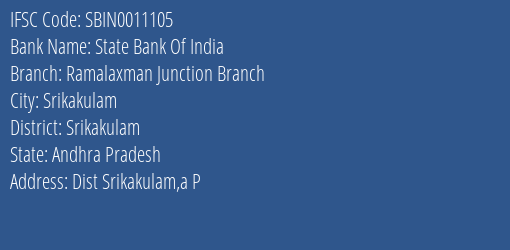 State Bank Of India Ramalaxman Junction Branch Branch, Branch Code 011105 & IFSC Code SBIN0011105