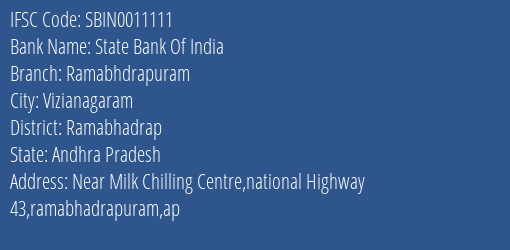 State Bank Of India Ramabhdrapuram Branch Ramabhadrap IFSC Code SBIN0011111