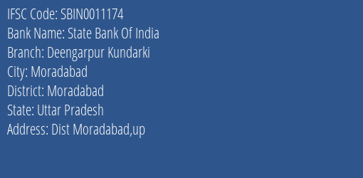State Bank Of India Deengarpur Kundarki Branch Moradabad IFSC Code SBIN0011174