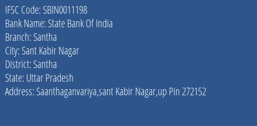 State Bank Of India Santha Branch Santha IFSC Code SBIN0011198