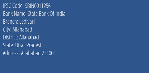 State Bank Of India Lediyari Branch Allahabad IFSC Code SBIN0011256