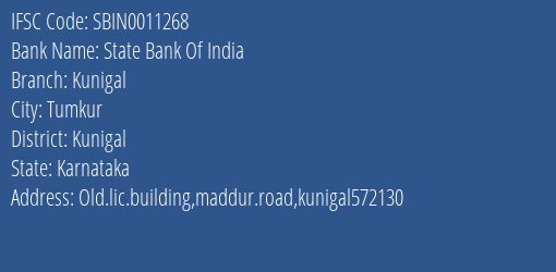 State Bank Of India Kunigal Branch, Branch Code 011268 & IFSC Code Sbin0011268