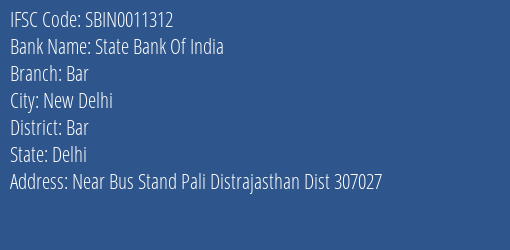 State Bank Of India Bar Branch Bar IFSC Code SBIN0011312