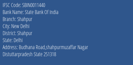 State Bank Of India Shahpur Branch Shahpur IFSC Code SBIN0011440