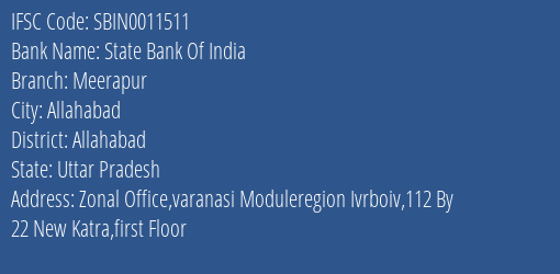 State Bank Of India Meerapur Branch Allahabad IFSC Code SBIN0011511