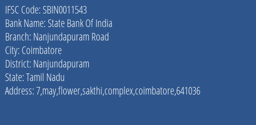 State Bank Of India Nanjundapuram Road Branch, Branch Code 011543 & IFSC Code Sbin0011543