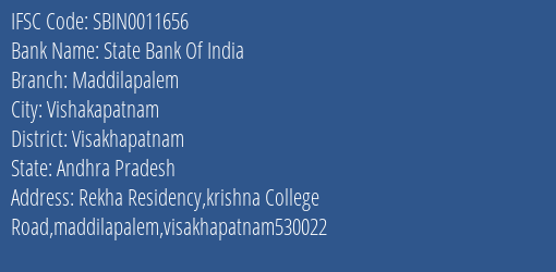 State Bank Of India Maddilapalem Branch Visakhapatnam IFSC Code SBIN0011656
