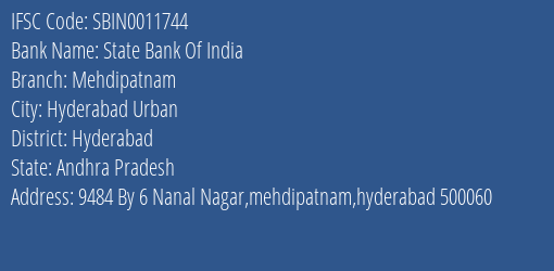 State Bank Of India Mehdipatnam Branch Hyderabad IFSC Code SBIN0011744