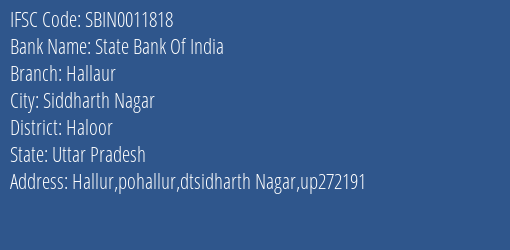 State Bank Of India Hallaur Branch Haloor IFSC Code SBIN0011818