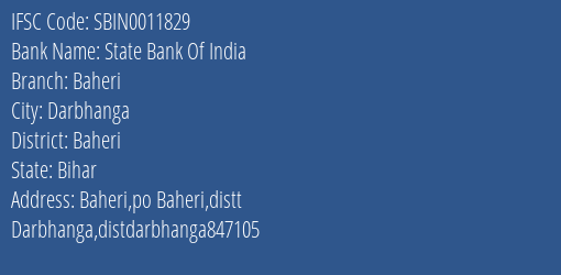 State Bank Of India Baheri Branch Baheri IFSC Code SBIN0011829