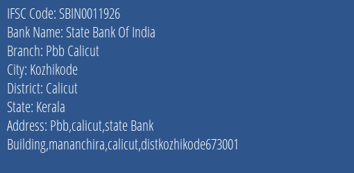 State Bank Of India Pbb Calicut Branch IFSC Code