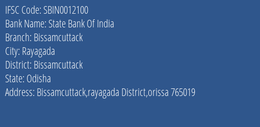 State Bank Of India Bissamcuttack Branch Bissamcuttack IFSC Code SBIN0012100