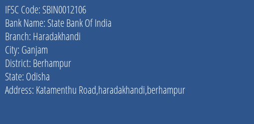 State Bank Of India Haradakhandi Branch Berhampur IFSC Code SBIN0012106