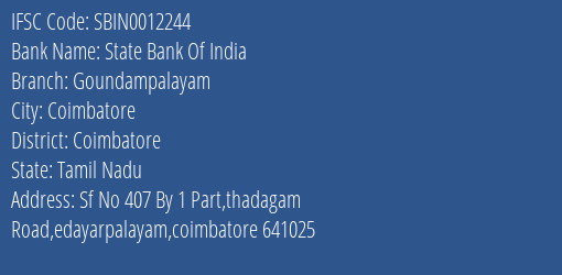 State Bank Of India Goundampalayam Branch Coimbatore IFSC Code SBIN0012244