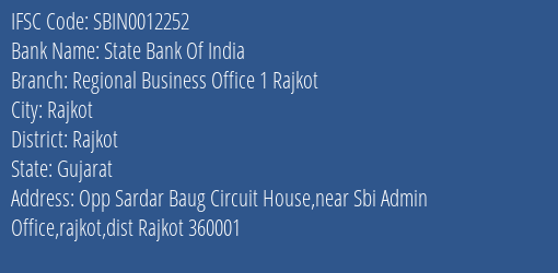 State Bank Of India Regional Business Office 1 Rajkot Branch IFSC Code