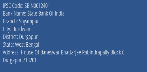 State Bank Of India Shyampur Branch, Branch Code 012401 & IFSC Code SBIN0012401