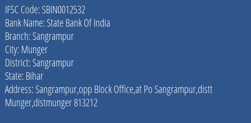 State Bank Of India Sangrampur Branch Sangrampur IFSC Code SBIN0012532