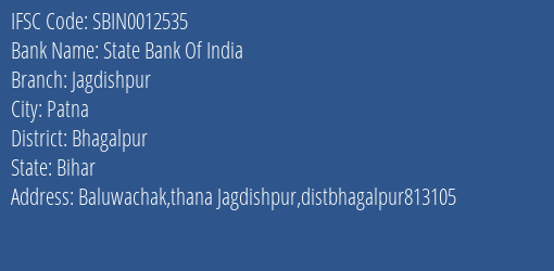State Bank Of India Jagdishpur Branch Bhagalpur IFSC Code SBIN0012535