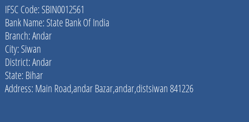 State Bank Of India Andar Branch Andar IFSC Code SBIN0012561