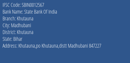 State Bank Of India Khutauna Branch Khutauna IFSC Code SBIN0012567