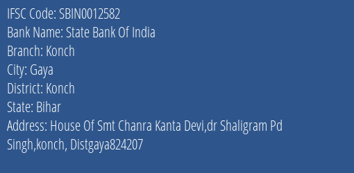 State Bank Of India Konch Branch Konch IFSC Code SBIN0012582