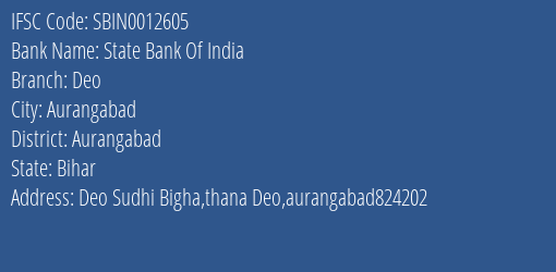 State Bank Of India Deo Branch Aurangabad IFSC Code SBIN0012605