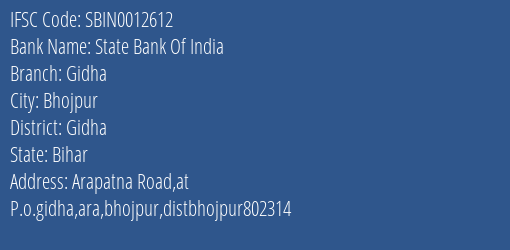 State Bank Of India Gidha Branch Gidha IFSC Code SBIN0012612