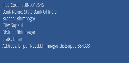State Bank Of India Bhimnagar Branch Bhimnagar IFSC Code SBIN0012646