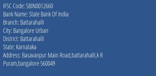 State Bank Of India Battarahalli Branch Battarahalli IFSC Code SBIN0012660
