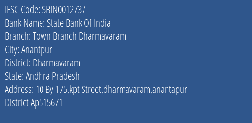 State Bank Of India Town Branch Dharmavaram Branch IFSC Code