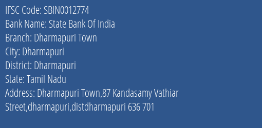 State Bank Of India Dharmapuri Town Branch Dharmapuri IFSC Code SBIN0012774
