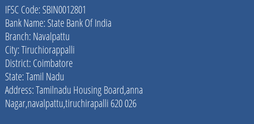 State Bank Of India Navalpattu Branch Coimbatore IFSC Code SBIN0012801