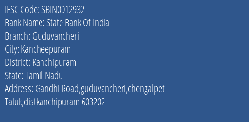State Bank Of India Guduvancheri Branch Kanchipuram IFSC Code SBIN0012932