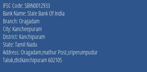 State Bank Of India Oragadam Branch Kanchipuram IFSC Code SBIN0012933