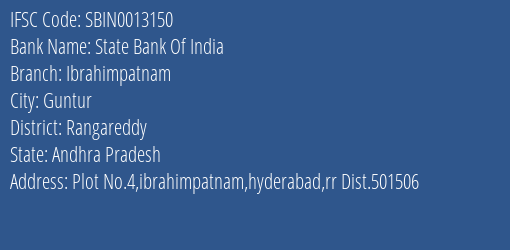 State Bank Of India Ibrahimpatnam Branch Rangareddy IFSC Code SBIN0013150